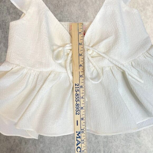 Urban Outfitters Sierra Keyhole Blouse Womens Small Ivory Y2K Babydoll Crop - Picture 13 of 14